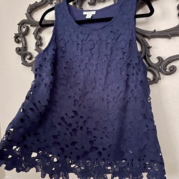St. Tropez Tops - St Tropez West Top Sleeveless Navy Floral Cut Lace Size XS